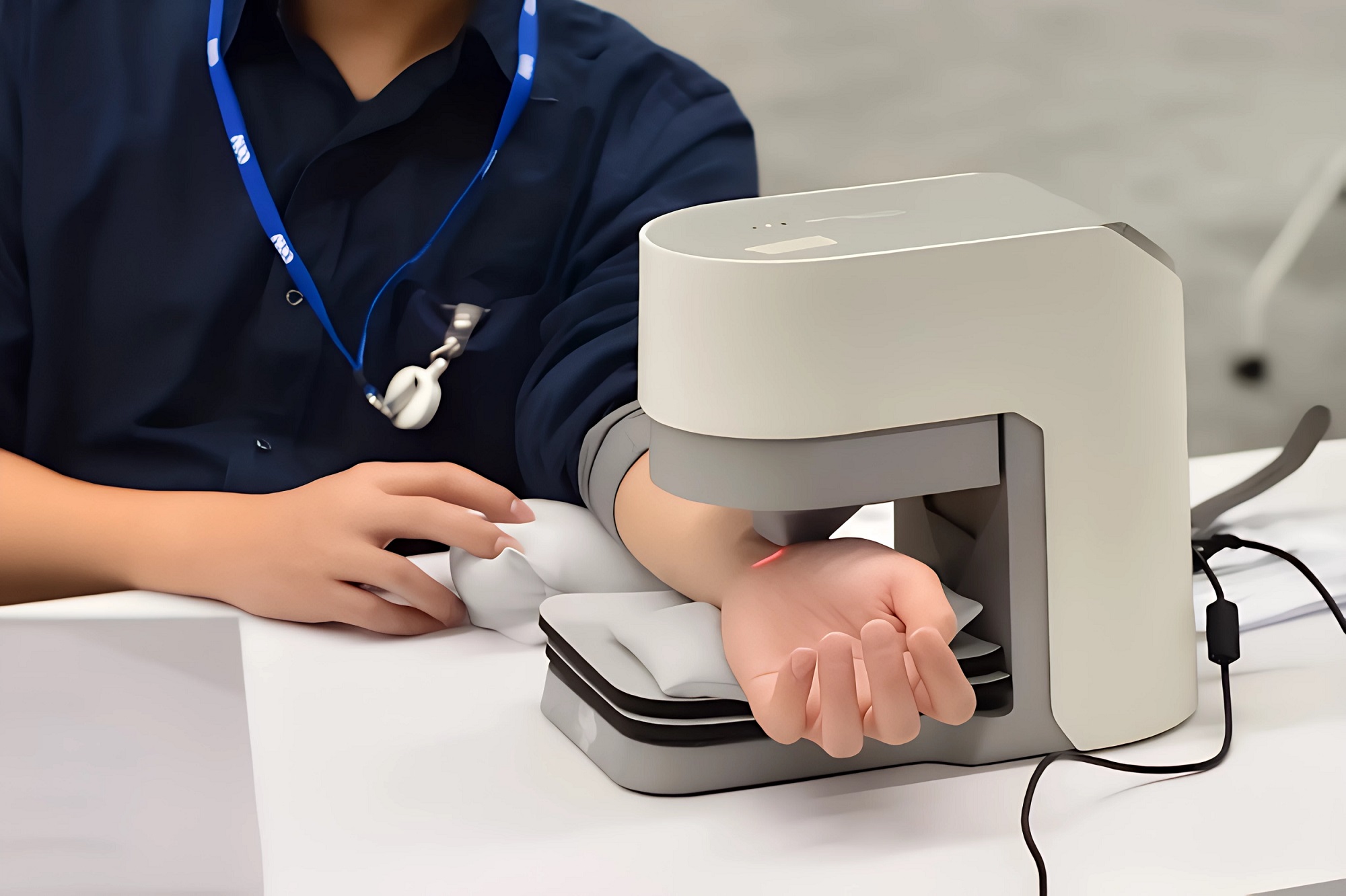 友達耘康中醫數位化檢測解決方案之脈象檢測系統採用高靈敏多點式壓力感測器，可真實還原「寸、關、尺」三部脈象量測結果