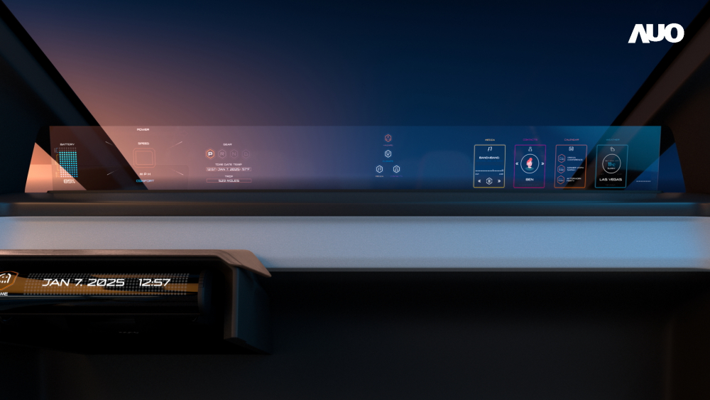 jinnian金年会无界透明显示接口(Horizon Image Glass)透过车运算方案整合仪表板、中控台及副驾显示器，一体式全景呈现，提供乘用者清晰的前方视野、行车必要信息与娱乐功能